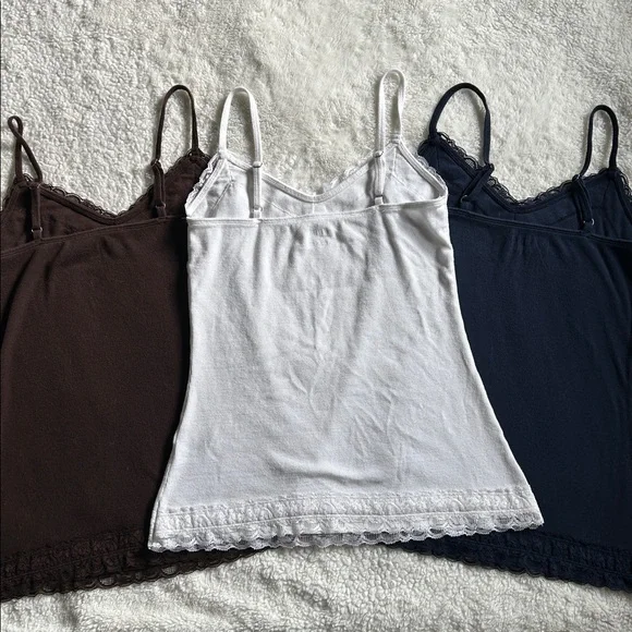 Set of 3 Hollister Lace Trim Camisoles - White, Brown, Navy - Picture 6 of 6